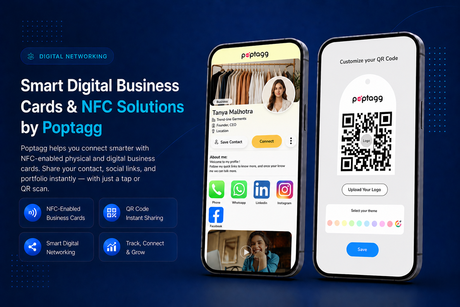 Poptagg NFC smart digital business card and QR sharing app